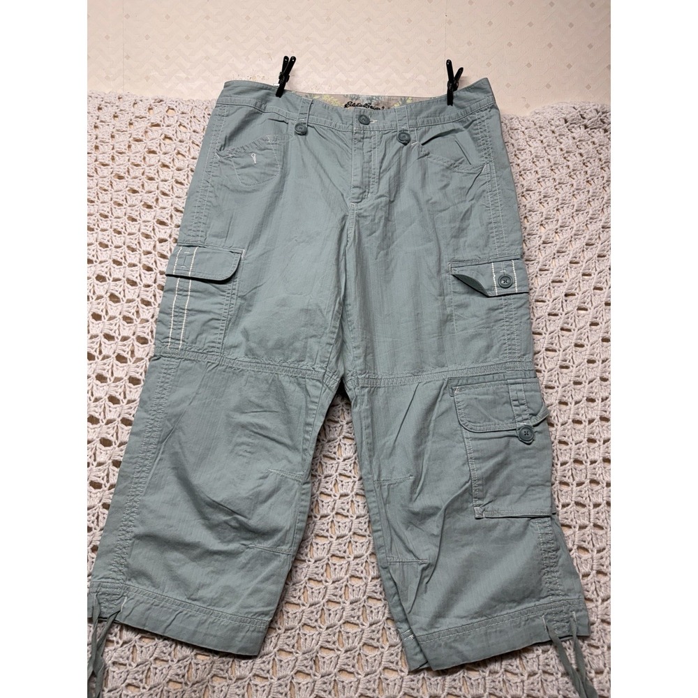 Eddie Bauer Cargo Capri Pants Women 12 Tall Green Hiking Casual Adjustable Ankle - Picture 9 of 10